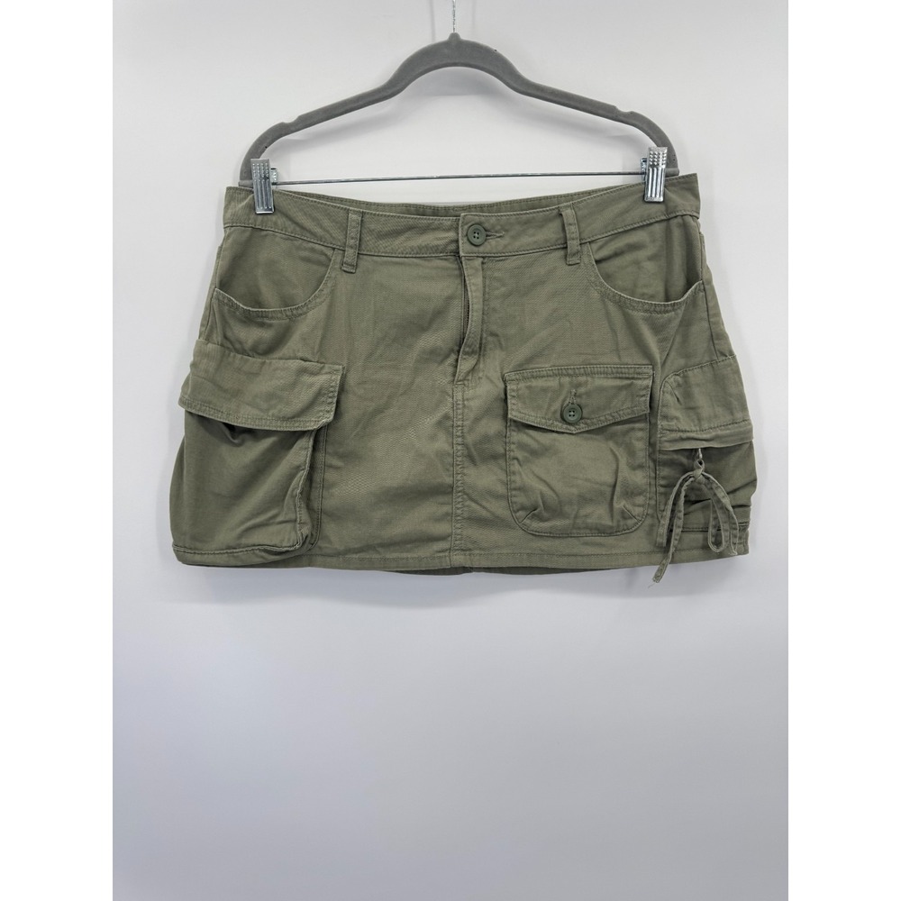 Y2K Khaki Cargo Utility Mini Micro Skirt Pocket Large Fairy Grunge 90s Military
